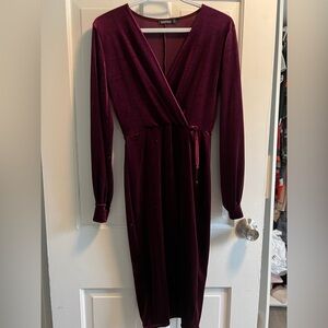 Boohoo Puff Sleeve Velvet Dress